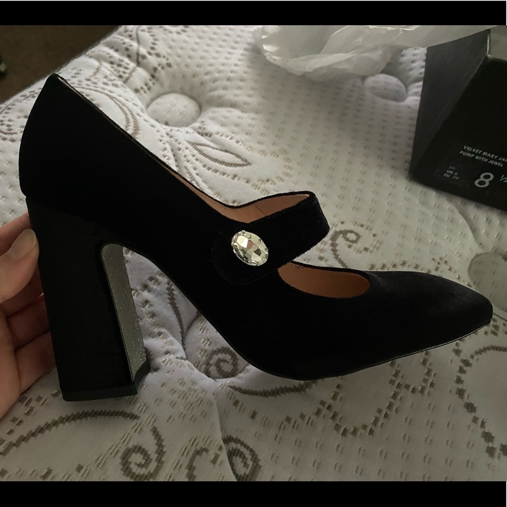 Jcrew collection. Black Velvet Mary Jane Heels